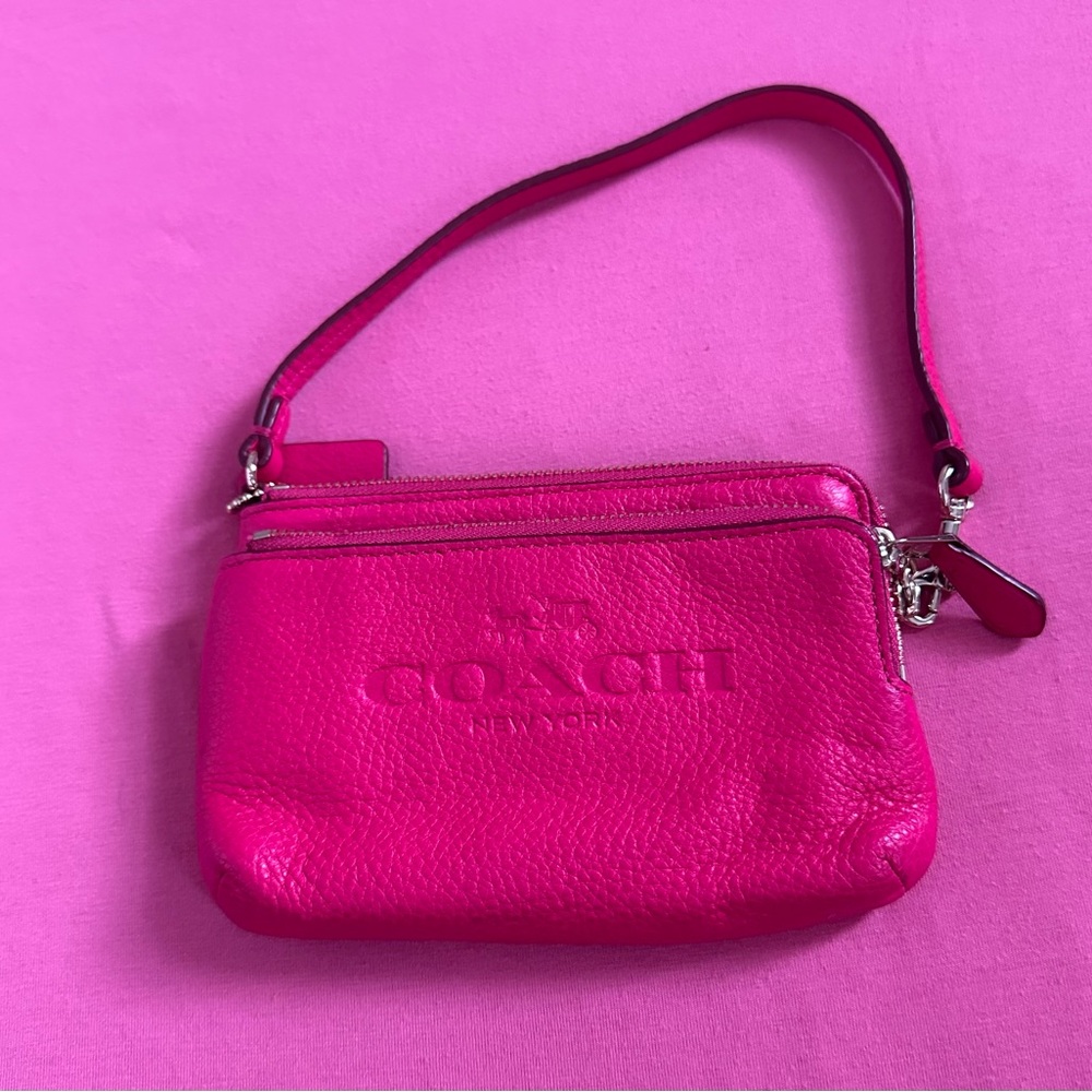 Coach Bright Pink Leather Wristlet